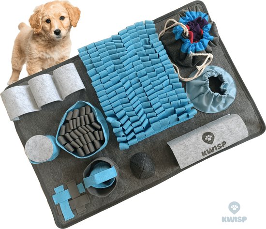 Kwisp® Snuffelmat hond met 10 functies - Honden speelgoed - Agility voor de hond - Geurzoekspel - Stressvermindering - likmat hond - Blauw
