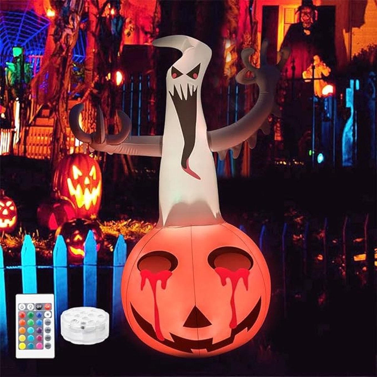 Décoration Halloween Gonflable - Citrouille Pop-Up Squelette, Modèle HL159960, Orange