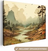Canvas Schilderij Vintage - Water - Bomen - Natuur - Bergen - 40x30 cm - Wanddecoratie