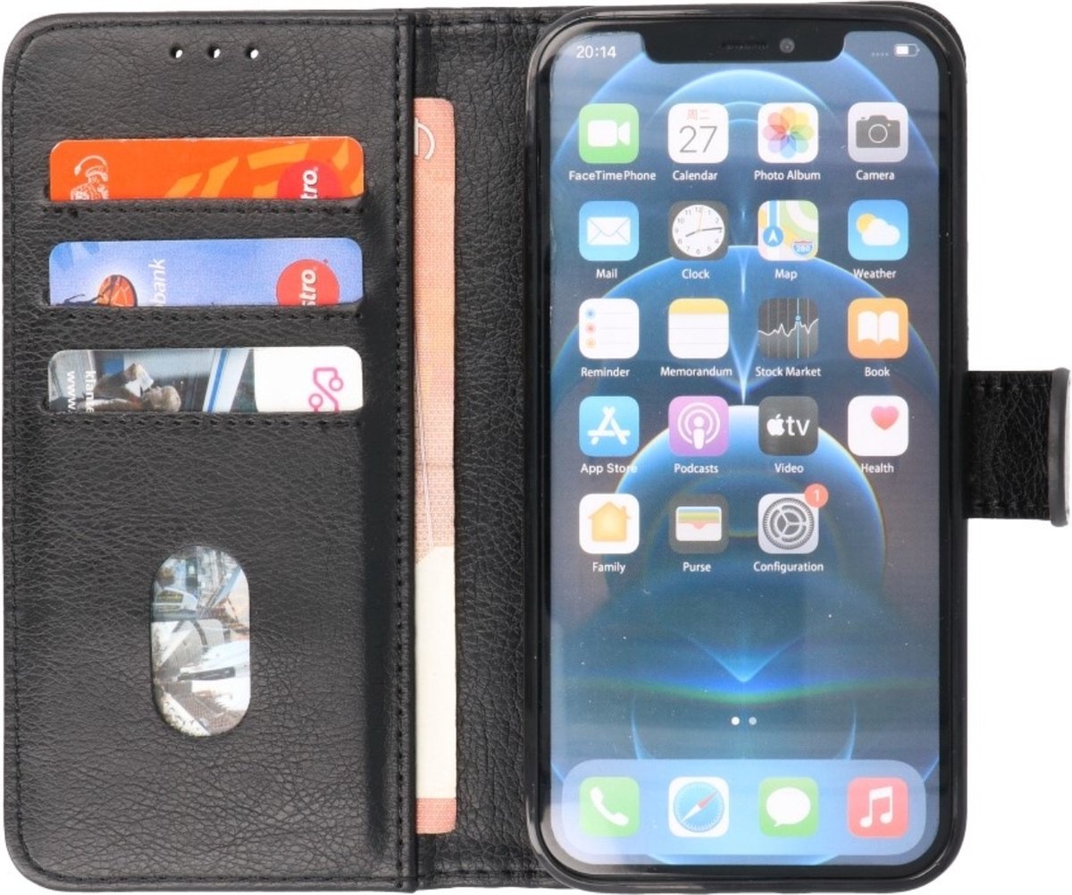 iPhone 14 Pro Max Portemonnee telefoonhoesje Bookcase voor pasjes - zwart - PU Leer - 360 graden bescherming
