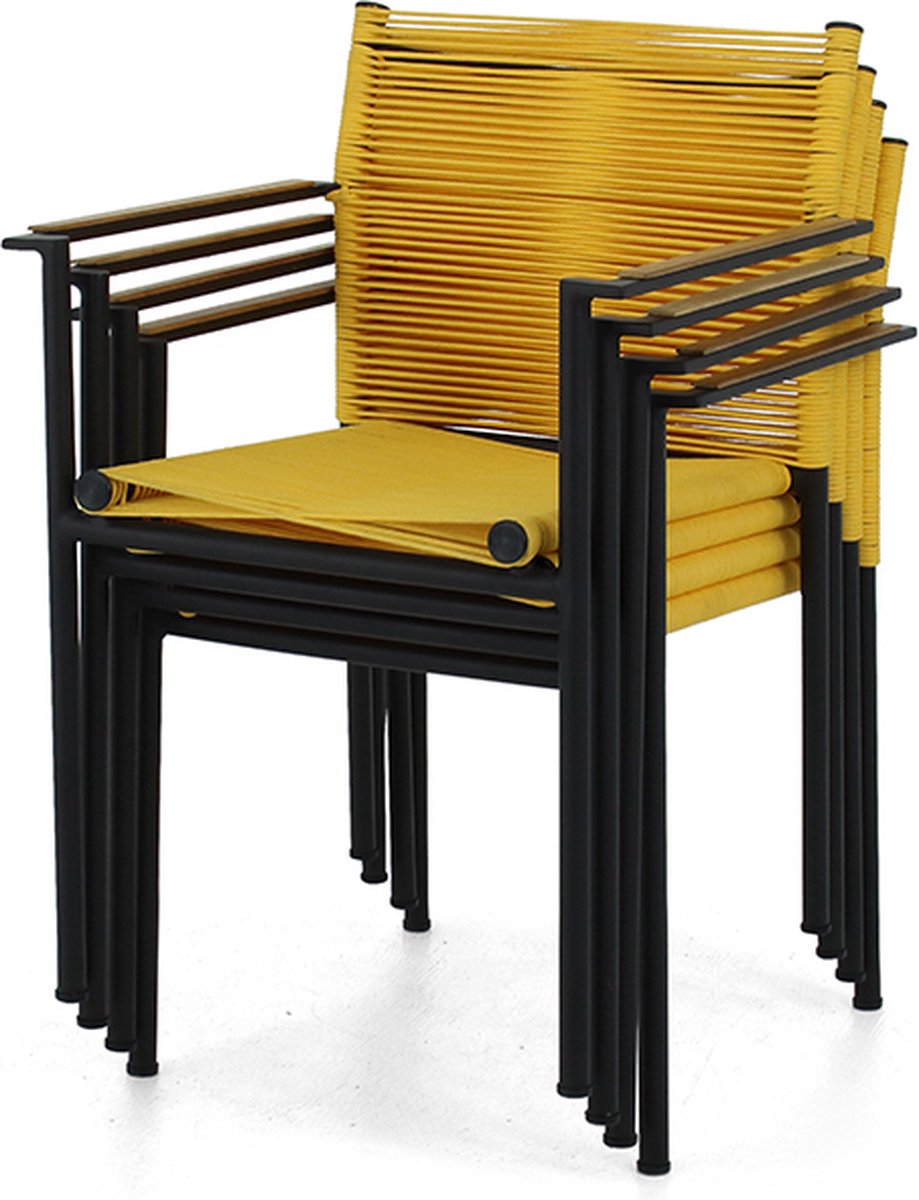 Apple Bee Jakarta dining armstoel - Zwart aluminium - Rope lemon