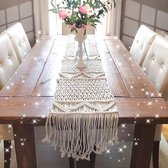 Chemin de table en macramé 32 x 200 cm avec longs pompons, chemin de table bohème, nappe tissée à la main, décoration bohème pour mariage rustique, table à manger ou table basse, style maison de campagne