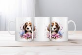 Beagle 5 | Honden Liefhebber | Honden Spreuk | Cadeau | Grappige mok | Koffiemok | Koffiebeker | Theemok | Theebeker | Aquarel bloemen hond mok