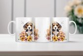 Beagle 3 | Honden Liefhebber | Honden Spreuk | Cadeau | Grappige mok | Koffiemok | Koffiebeker | Theemok | Theebeker | Aquarel bloemen hond mok