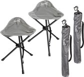Skandika Tomperi Driepootkruk Set van 2 – Campingstoelen - Opvouwbaar, 100 kg gebruikersgewicht, lichtgewicht, compact, met draagtas, stalen frame, anti-slip voeten, campingkruk – 37.5 x 37.5 x 55 cm (LxBxH) - Camping, Trekking, Outdoor – grijs