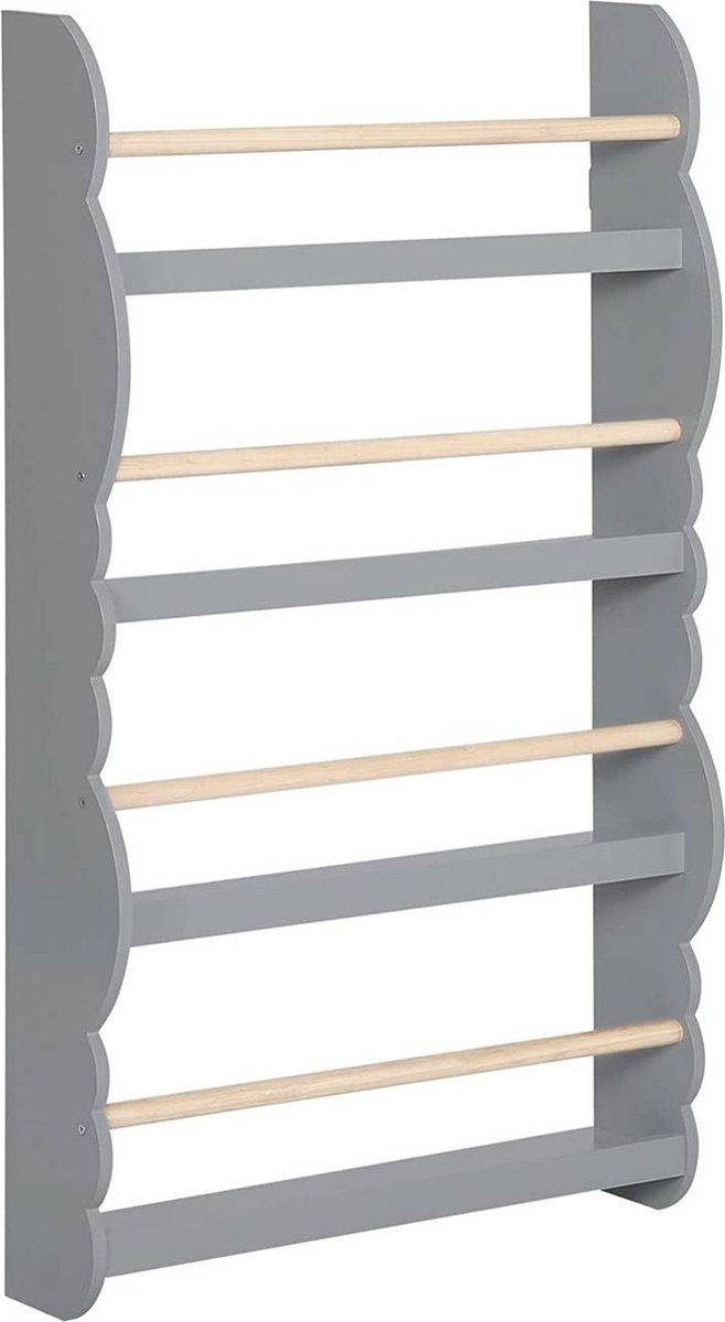 BukkitBow - Boekenkast voor Kinderen - Speelgoedkast / Boekenrek Kind – Houten Kast met Boekenplanken - Geschikt voor Kinderkamer - (60X14,5X98CM) - Grijs