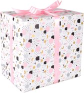 Papier cadeau | 50 cm | 200m | 80gr/m² | Des figurines Fun | blanc / noir / rose