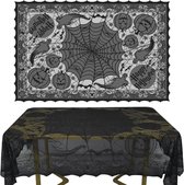 Tafelkleed met kant, spinnenweb tafelkleed, zwart tafelkleed van Gotisch kant, Halloween spinnenweb tafeldecoratie (152 x 213 cm)