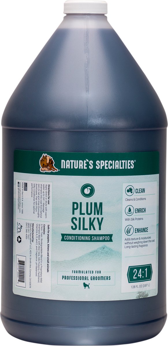 Nature's Specialties - Plum Silky Shampoo - Voedend - Honden En Katten - Shampoo Pomp Inbegrepen - 3,87L - Nature's specialties