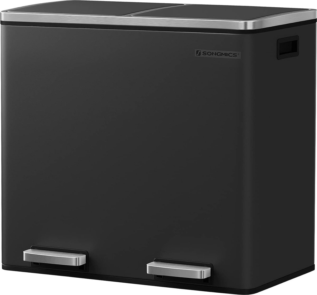 Goedkoopste Afvalemmer, afvalscheidingssysteem met 2 vakken, pedaalemmer voor de keuken, 2 x 24 l, softclose, binnenemmer van kunststof, met voetpedalen en handgrepen, zwart