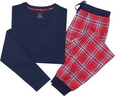 La-V pyjama sets voor heren met flanel joggingbroek Donkerblauw/Rood L