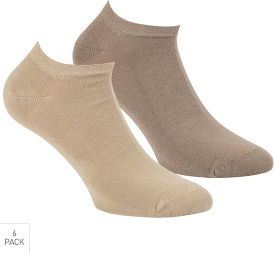 Bamboe Sneaker Sokken Met Badstof Voetbed 6-Pack - Beige - Maat 40-46 - Comfy Lage Bamboe Sokken Voor Frisse Droge Voeten - Dames / Heren