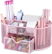 Kinderbureau-organizer voor meisjes, pennenhouder, tafelpennen, organizer met lade van metaal, net voor kantoor en school, roze