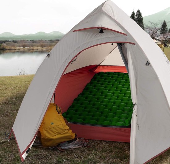 Slaapmat, lichtgewicht, enkele slaapmatten, 6,5 cm dik, opblaasbaar luchtkussen, buiten, compact en vochtbestendig voor wandelen, backpacken, kamperen (legergroen) van Forceatt — afbeelding 3