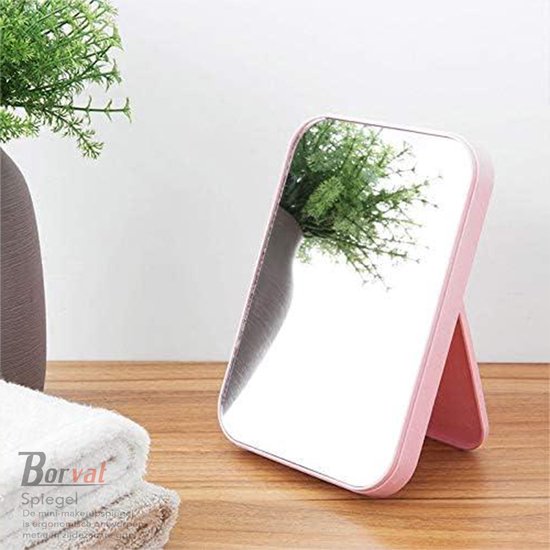 Borvat® - Spiegel met Ondersteuning - Draagbare spiegel - ROZE - 20x14 cm