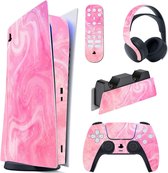 Equivera Geschikt voor PS5 Sticker - Geschikt voor PS5 Skins Voor Geschikt voor PS5 Digital Edition + Inclusief Voor Controllers, Oplaadstation, Headset & Afstandsbediening - Limited Edition Psychedelic Pink