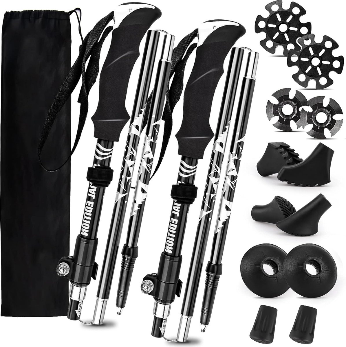 Nordic Walking-stokken aluminium opvouwbare wandelstokken 110 cm - 130 cm met 6 paar rubberen buffers met verschillende functies