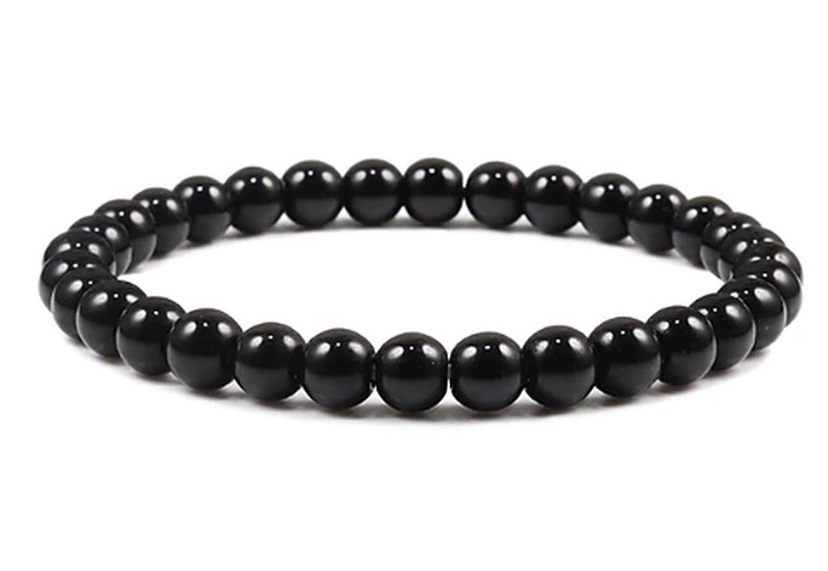 TVR-Wares® | Kralen armband Zwart 6mm | Zwart | maat M | 19cm