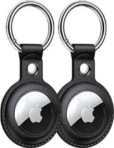 airtag sleutelhanger - van leer 2 stuks - airtag houder voor het veilig opbergen van de Apple Airtag, met drukknop uitgevoerd - zwart - 2 stuks