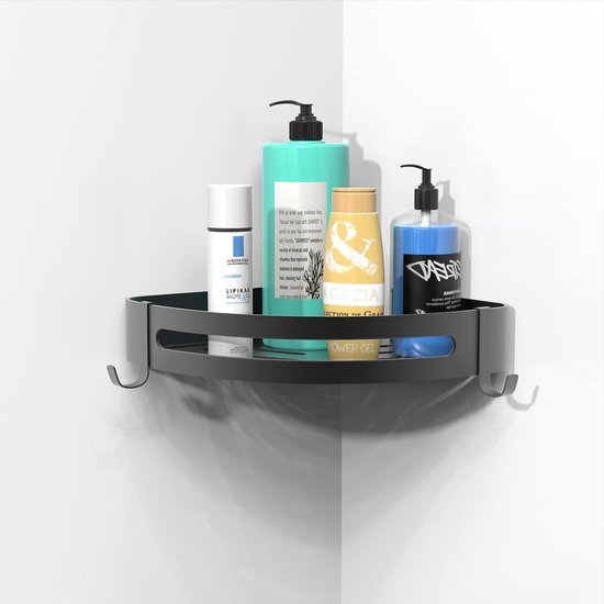 MUSTORN Doucheplank Zuignap Zonder Boren, Doucheplank Hoek, Driehoekige Douchemand, Badkamerrek, Douche Voor Badkamer, Keuken, Toilet, Shampoo En Douchegel (1 Stuk, Grijs