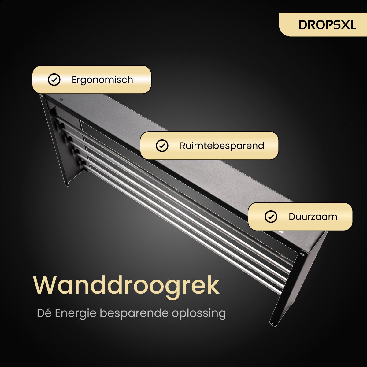 DropsXL® Wanddroogrek Zwart 80cm - Incl. Boormal - Droogrek Inklapbaar - Wasrek Hangend - Uitklapbaar