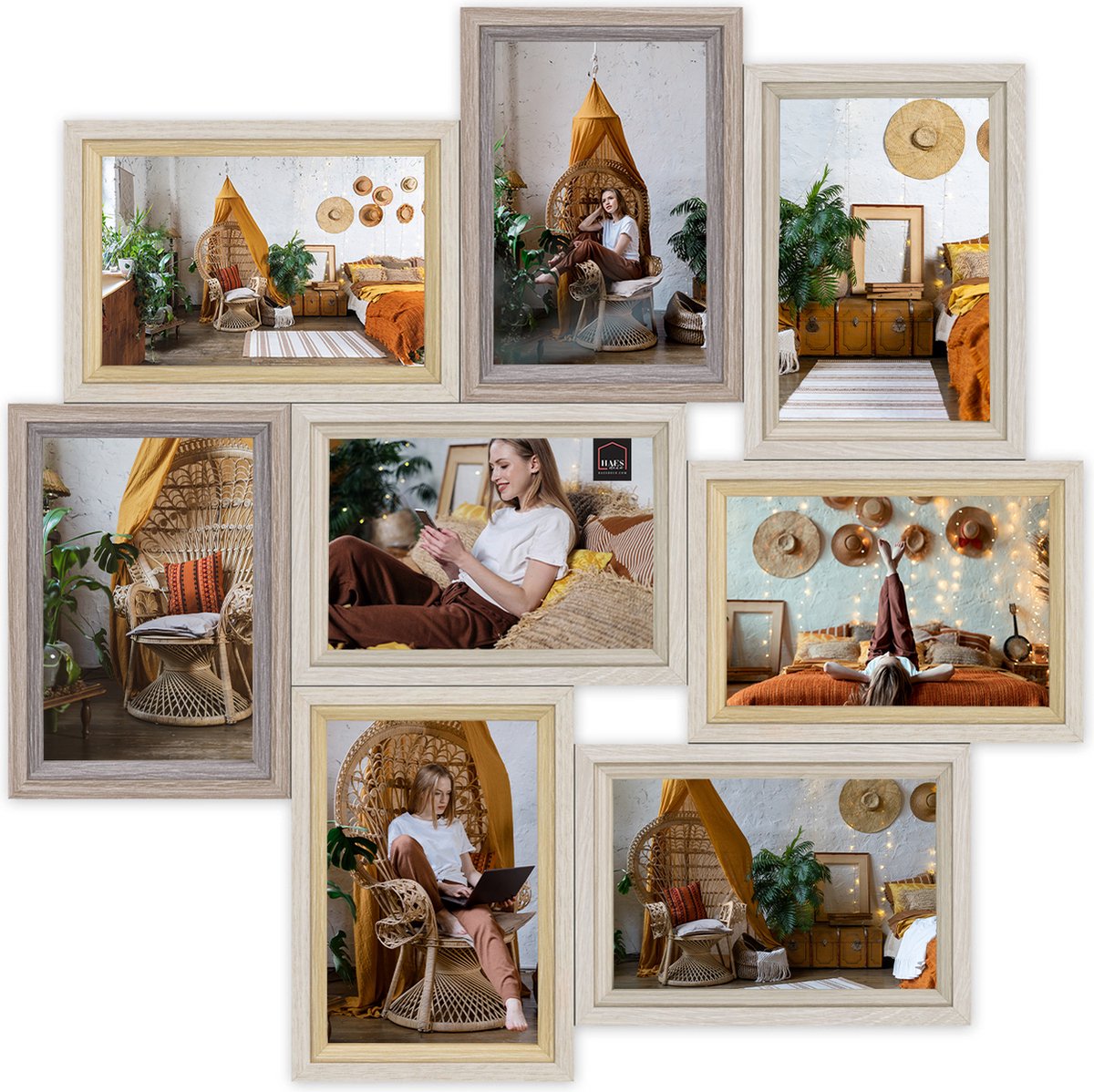 HAES deco Houten Multi Fotolijst / Galerie Copenhagen bruin voor 8 foto's 10x15 (formaat 47x47 cm) - VZ882HS Multicolor