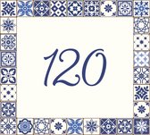 Huisnummerbord nummer 120 | Huisnummer 120 |Geblokt delfts blauw huisnummerbordje Plexiglas | Luxe huisnummerbord