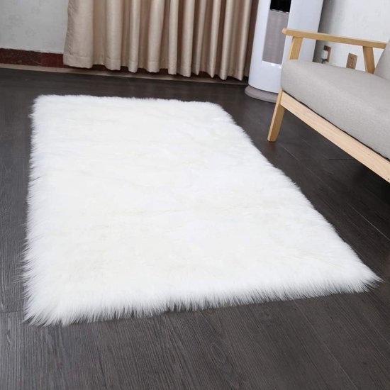 Topkwaliteit lamsvel imitatie tapijt, kunstbont, decoratief lamsvel tapijt langharig imitatievacht wol bedkleedje bankmat (wit, 80 x 180 cm)
