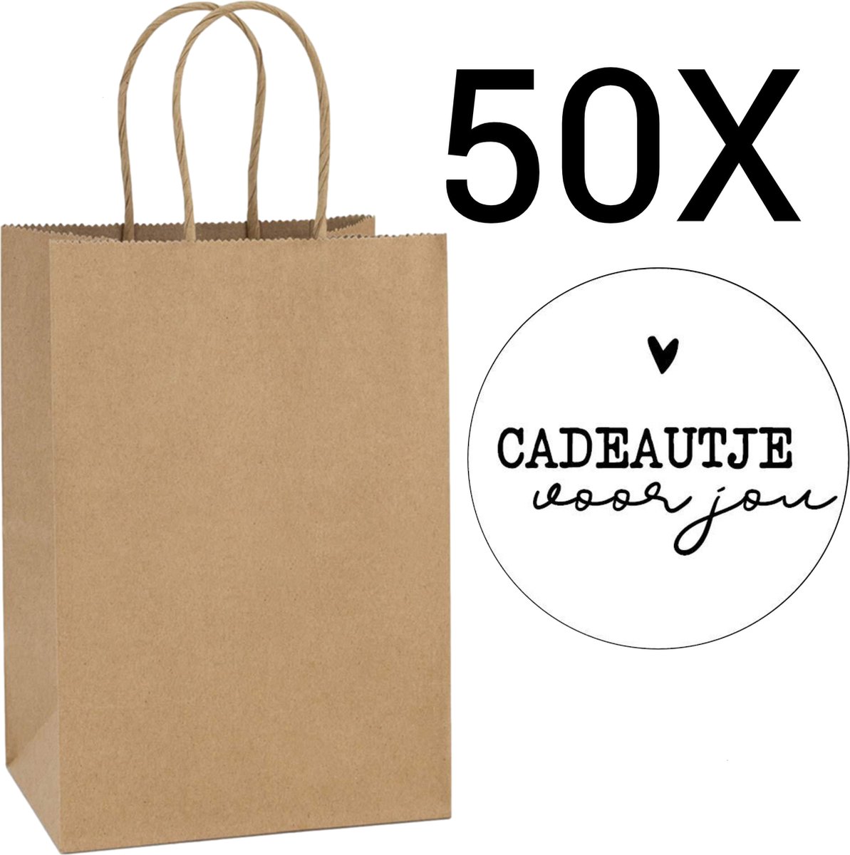 HGN Papieren Tasjes Cadeautasjes Cadeauzakjes 50 Stuks Bruin Incl 50 Stickers twv. bol