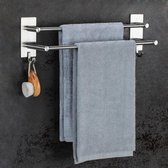 Porte-serviettes sans perçage Porte-serviettes de salle de bain en acier inoxydable brossé Porte-serviettes de bain autocollant double avec 2 crochets à serviettes mural pour salle de bain cuisine