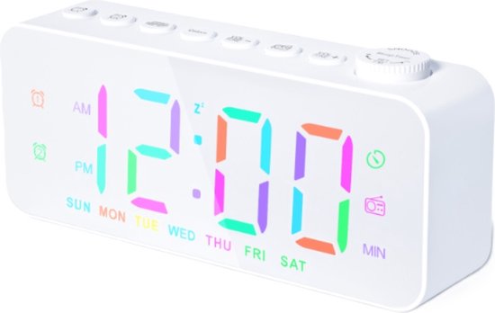 Digitale FM LED alarmklok - dimbaar - kinderen - netstroom - wit