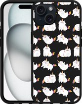 Cazy Hoesje Zwart geschikt voor iphone 15 Unicorn Cat
