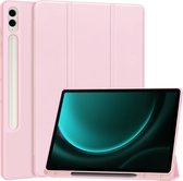 Case2go - Tablet hoes geschikt voor Samsung Galaxy Tab S9 FE Plus (2023) - Tri-fold Case - Met Pencilhouder - Rose Goud