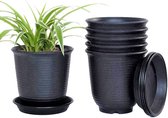 6 stuks kunststof bloempotten, 15,5 cm plantenpotten, bloempotten, set plantenbakken, tuinpotten voor planten met drainagepalet (zwart)