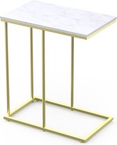 Table d'appoint Luxaliving - Table basse - Table en marbre - Table pour ordinateur portable - Table de chevet - Marbre Wit - Or - Métal - L30 x W50 x H59 cm