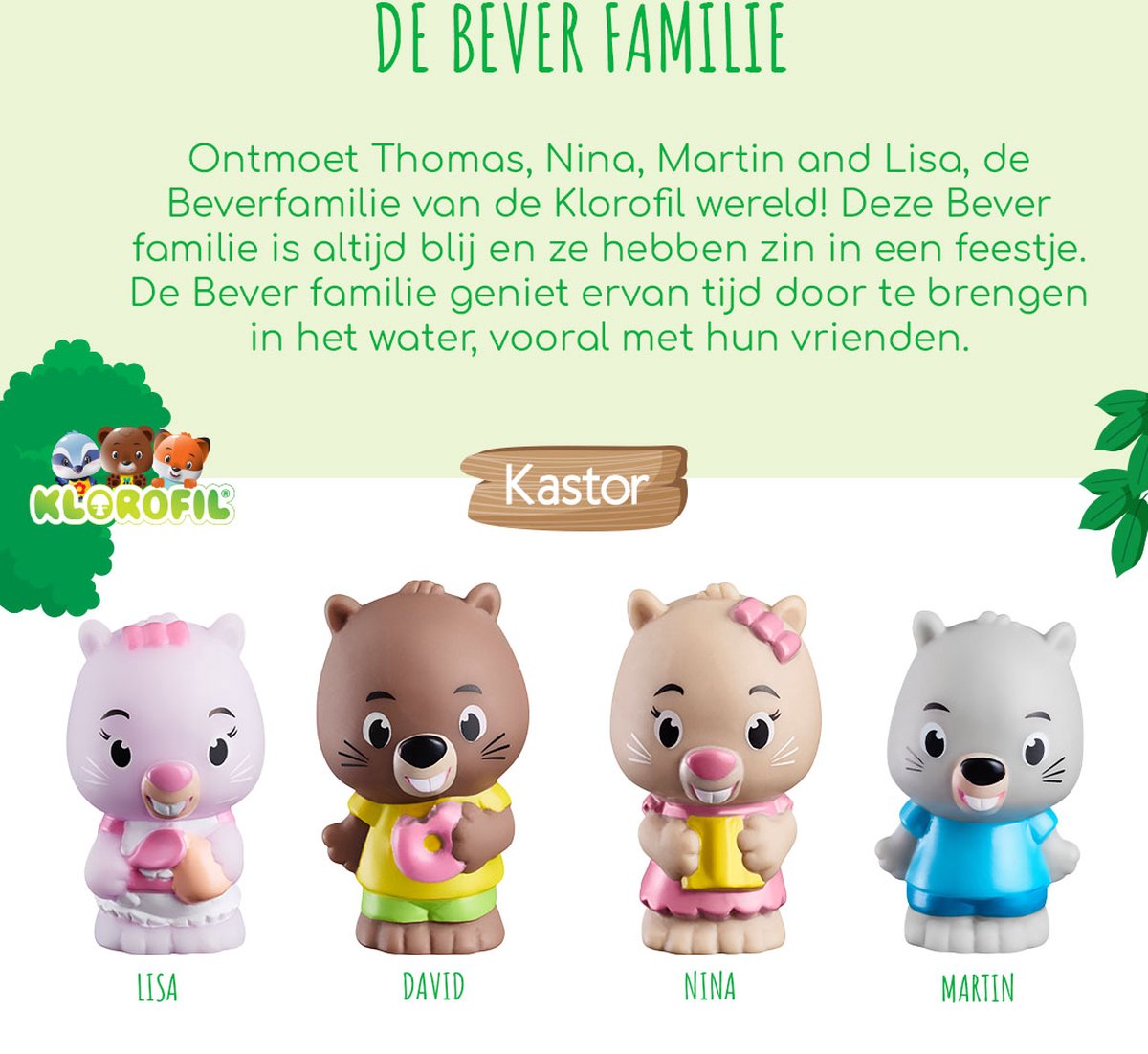 KLOROFIL Ensemble de figurines 4 personnages famille «Kastor»