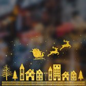Raamstickers Kerst Huisjes en Kerstslee - Goud - Gold - Glitter - Herbruikbaar - Sneeuwvlokken - Kerstmis - Decoratie - Raamdecoratie - Kerstversiering - Raamversiering - Merry Christmas - Slee - Kerstman - Rendier