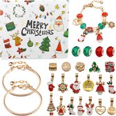 Calendrier de l'Avent 2023 - Calendrier de Noël - Cadeau de Noël Enfants - Cadeau chaussure Sinterklaas - Noël - 24 charms - 2 bracelets - Or