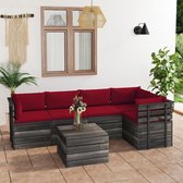 The Living Store Pallet Loungeset - Grenenhout - 60x65x71.5 cm - Wijnrood