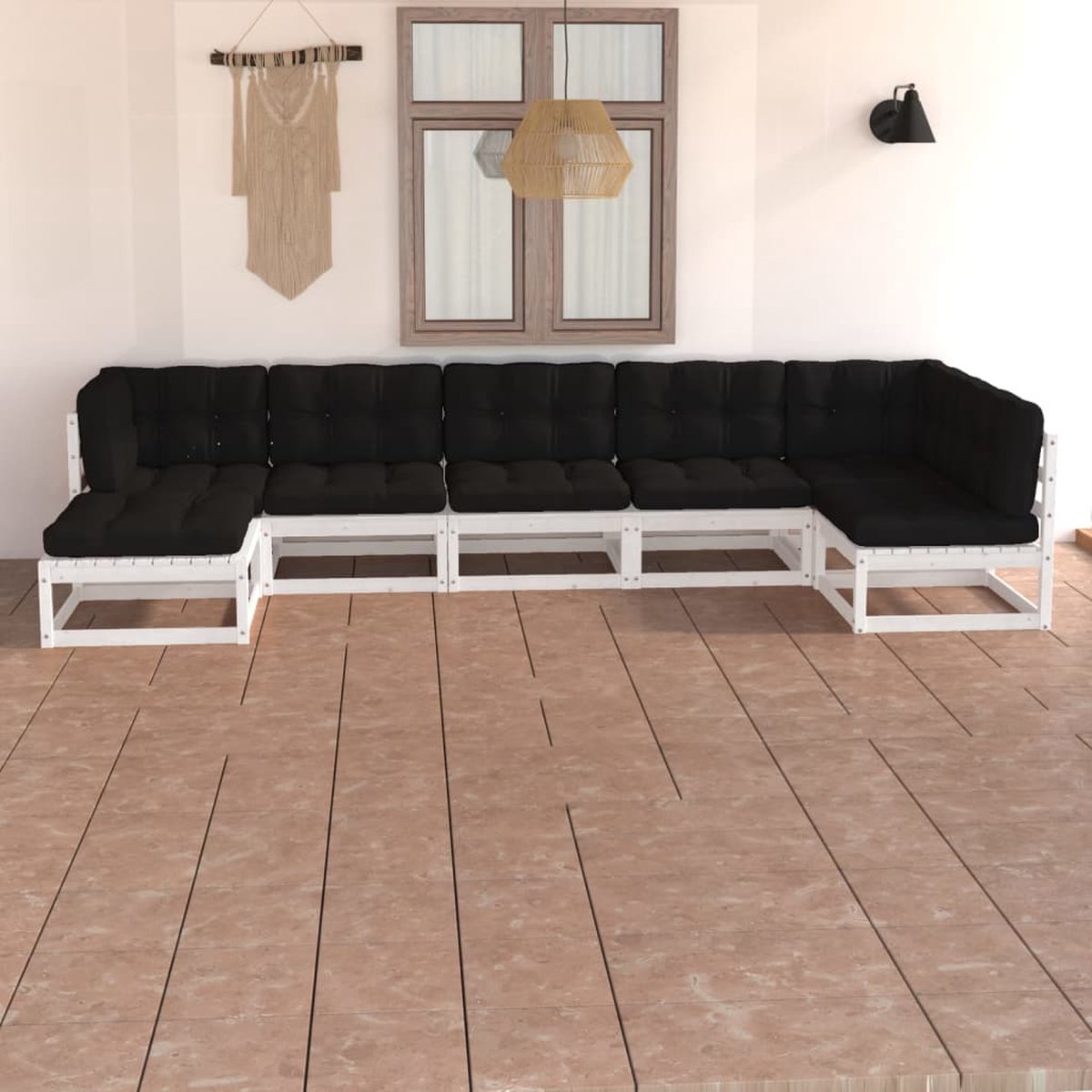 The Living Store 7-delige Loungeset met kussens massief grenenhout - Tuinstoel - Lounge Set - Buitentijd - Houten Bank - Loungestoel