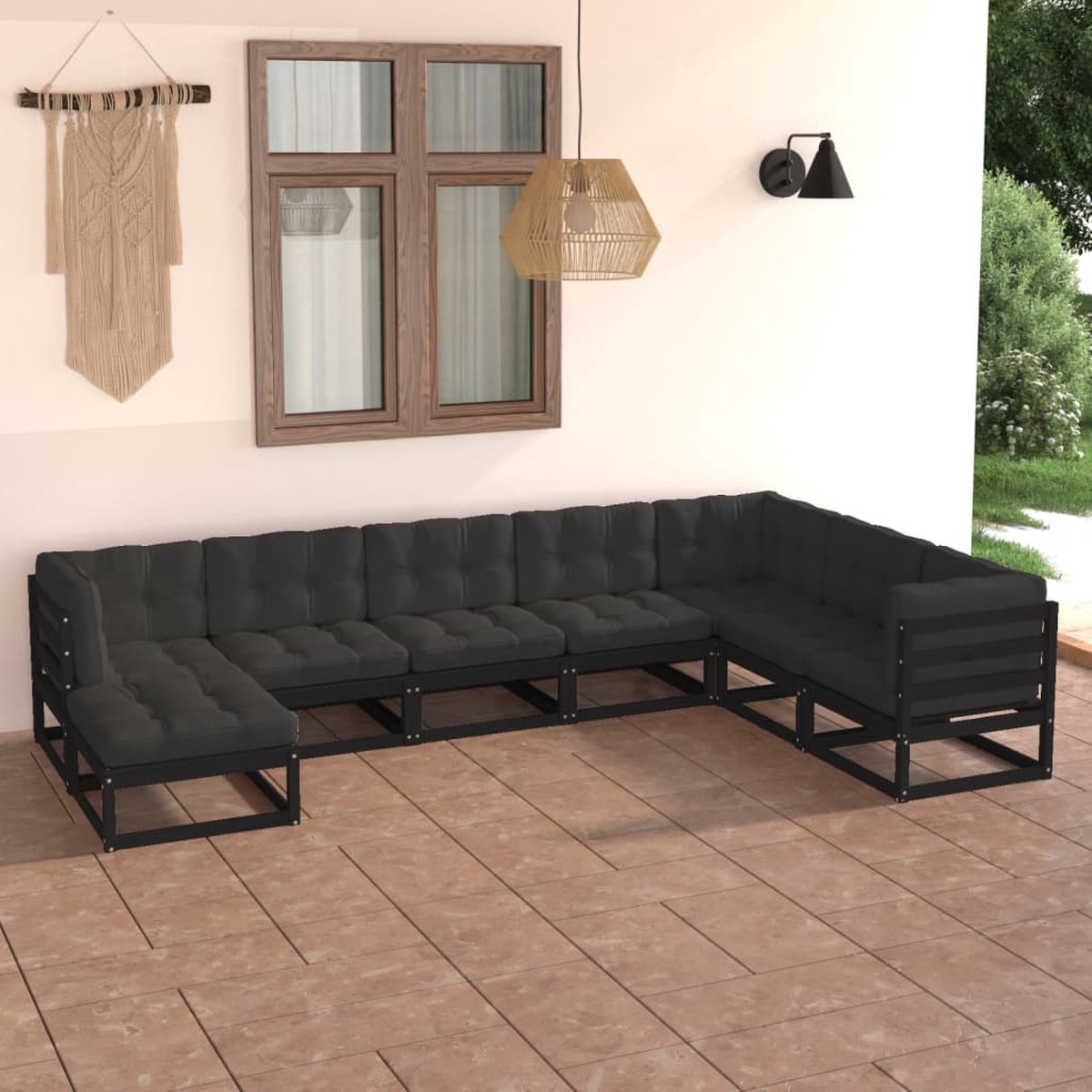 The Living Store 8-delige Loungeset met kussens massief grenenhout - Lounge Set - Tuin Lounge - Houten Loungestoel - Buitendiner - Tuinset