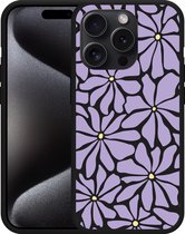 Cazy Hoesje Zwart geschikt voor iPhone 15 Pro Abstracte Paarse Bloemen