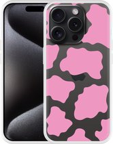 Cazy Hoesje geschikt voor iPhone 15 Pro Roze Koeienvlekken