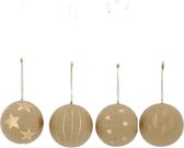 DKNC Set van 4 kerstballen | Naturel - Goud | 10x10x10cm