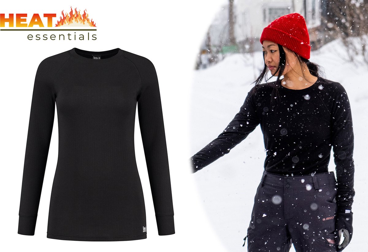 Heat Essentials - Thermo Ondergoed Dames - Thermoshirt Dames - Zwart - XL - Thermokleding Dames - Thermo Shirt Dames Lange Mouw