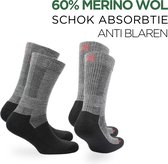 Norfolk - 2 Paar - 60% Merino Wol Sokken - Anti Blaren Wandelsokken met Schok Absorptie - Wollen Sokken - Warme sokken - Grijs - Maat 39-42 - Leonardo