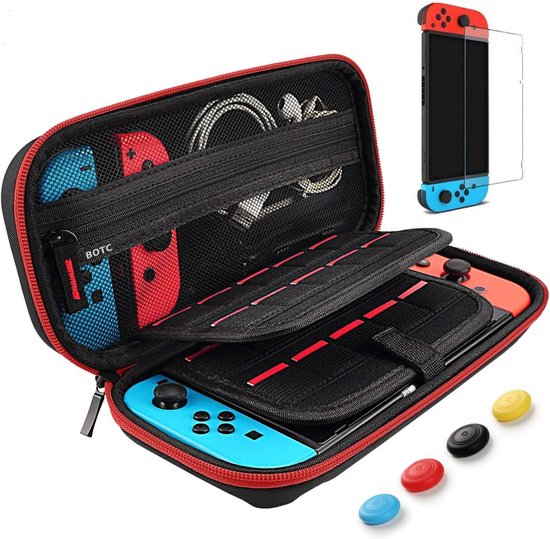 BOTC Case Geschikt voor Nintendo Switch - Beschermhoes - Opbergtas - Portal case - opbergcase - Draagbare Opbergtas Koffer - inclusief screenprotector en thumb grips - Zwart