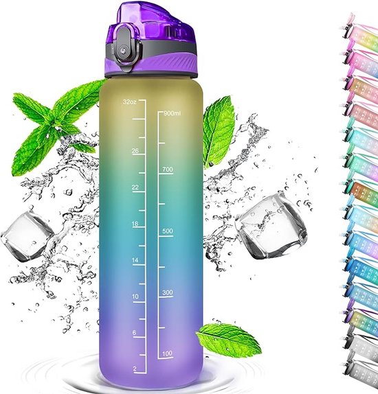 Motivatie waterfles - Water Drinkfles 1 Liter - Sport Bidon - 1L fles - 1000ML - Le bonn - Tropical - Fitness - Kerstcadeau