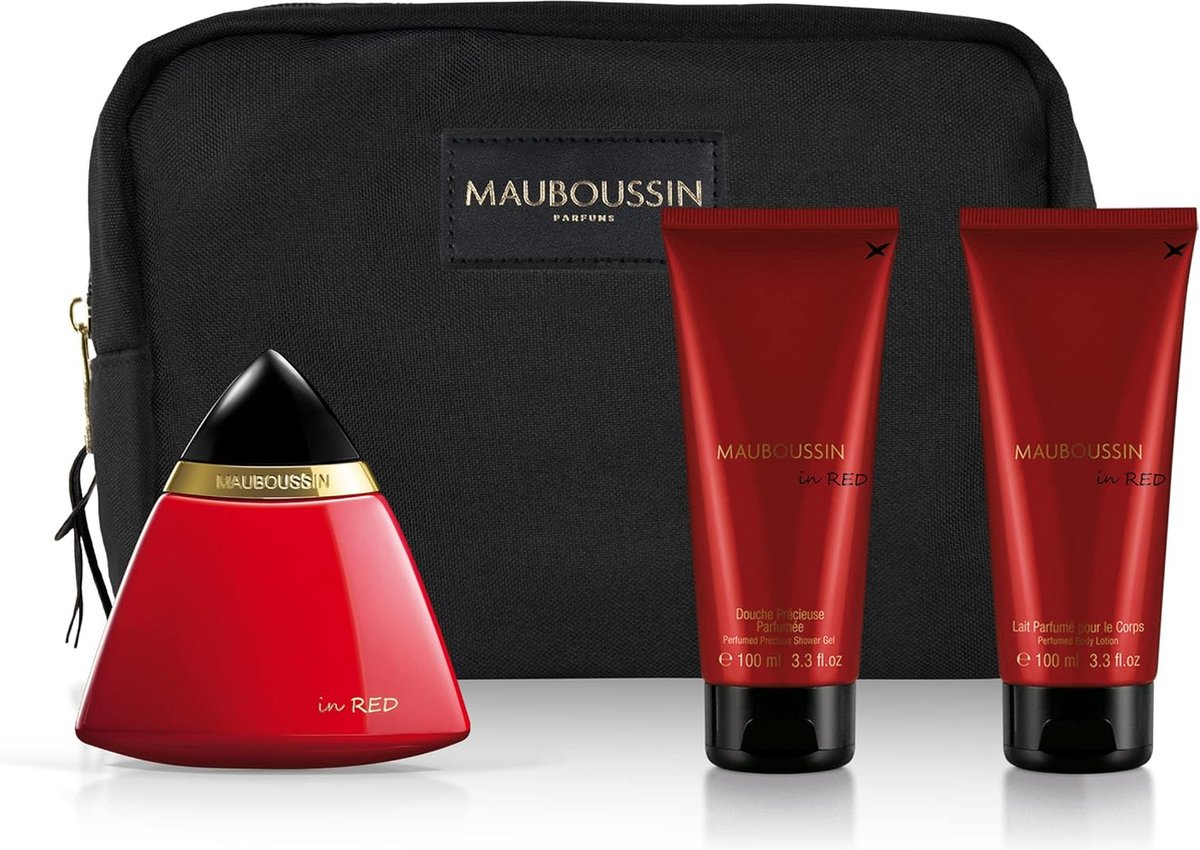 Mauboussin In Red Gift Set Eau De Parfum (edp) 100 Ml, Shower Gel 100 Ml, Body Lotion 100 Ml + Kosmetická Taštička