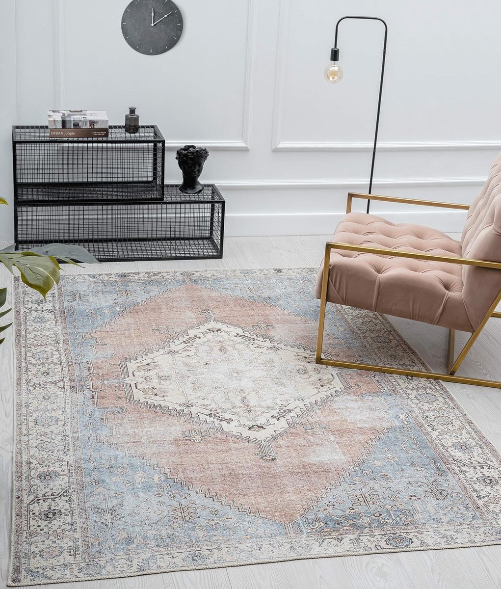 Moderne ronde woonkamer groot gebied kortpolige tapijten Super zacht antislip wasbaar tapijt Rustiek Vintage Bloemen Roze,ø 160CM